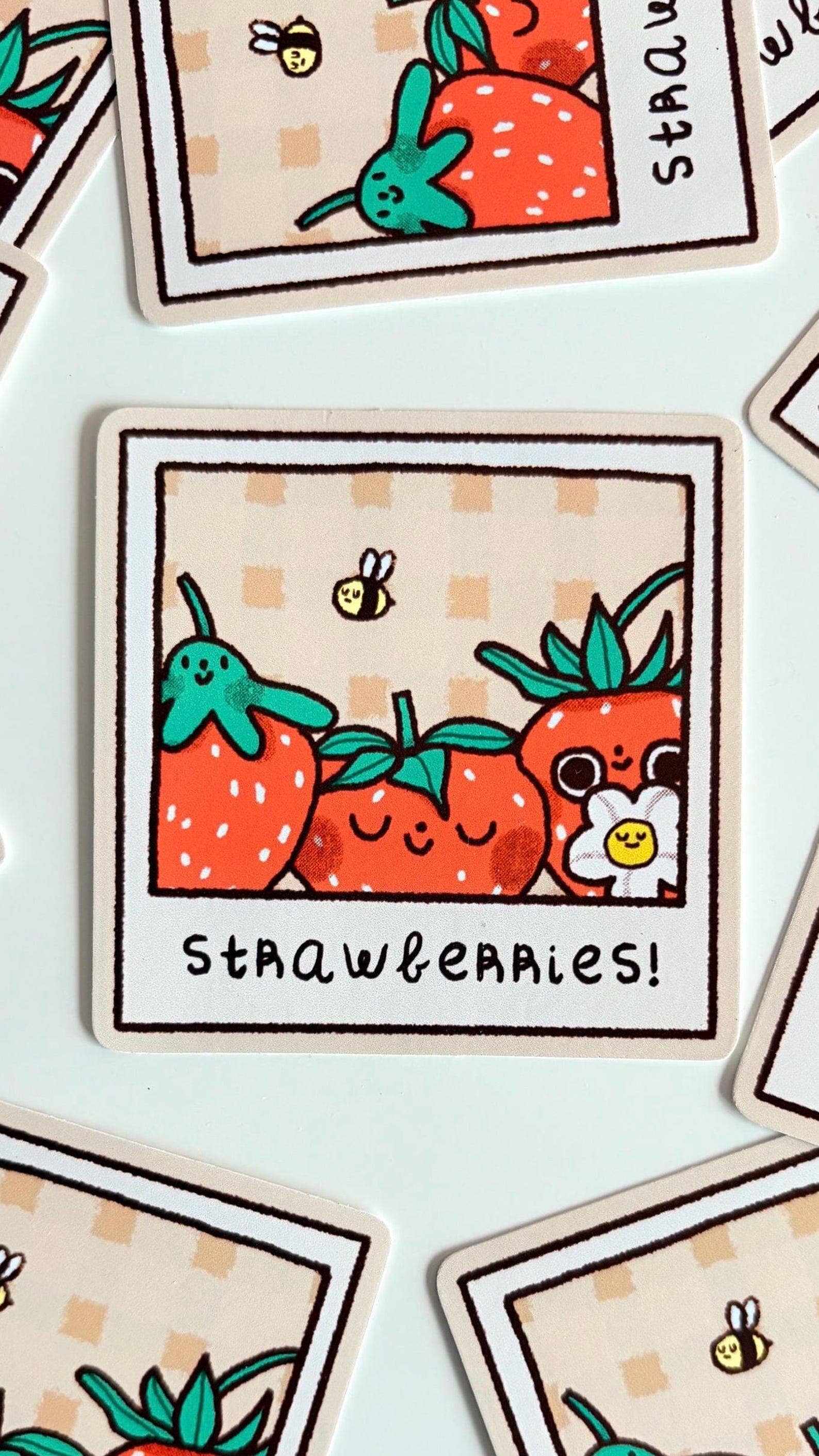 Strawberries! Polaroid Vinyl Sticker