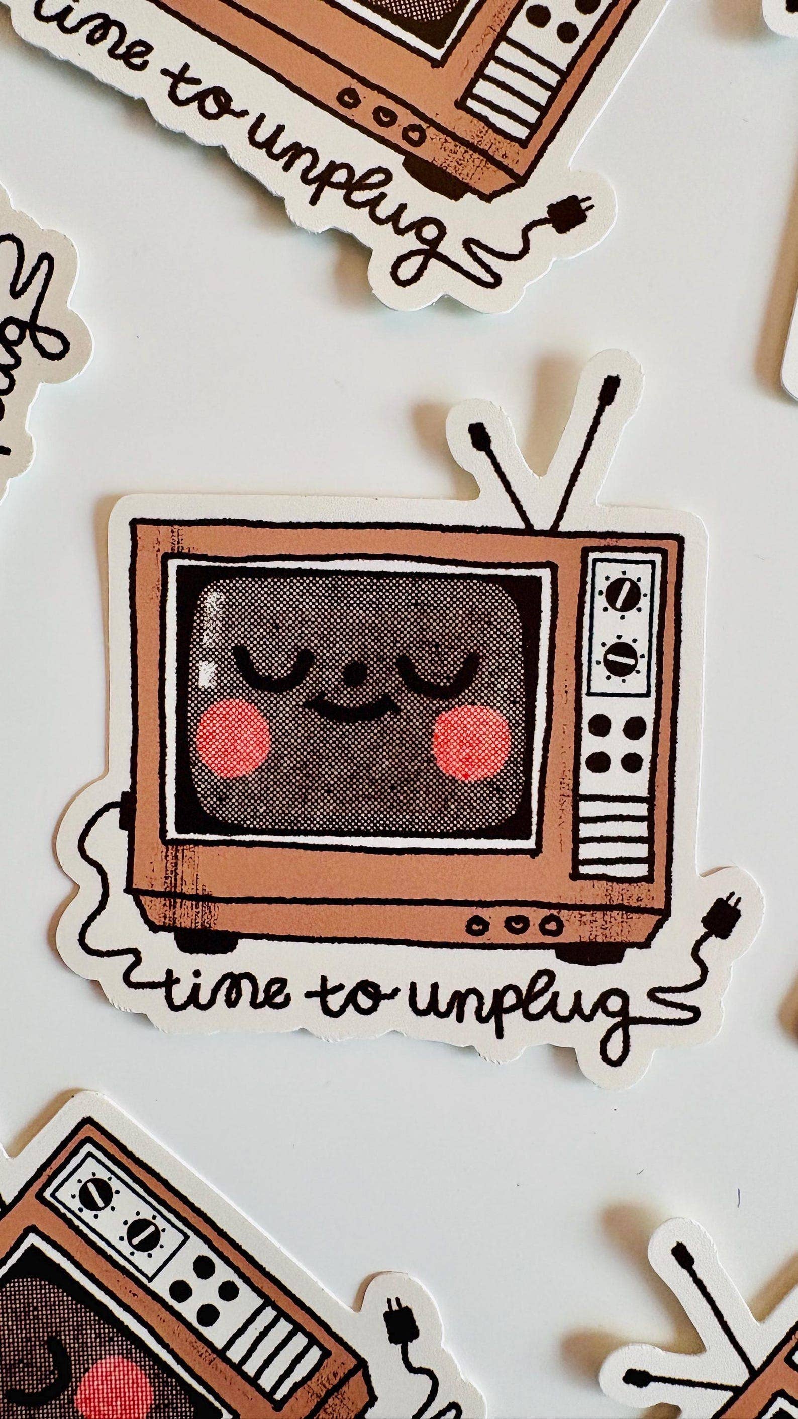 Time to Unplug Retro TV Vinyl Sticker