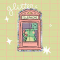 Frog in a Telephone Booth Glitter Sticker | Kawaii Cute