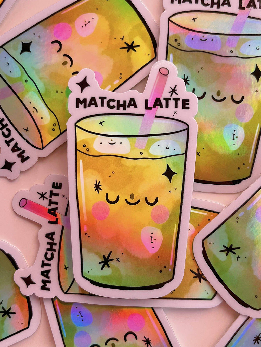 Holographic Matcha Latte Sticker. Waterproof/ Dishwasher