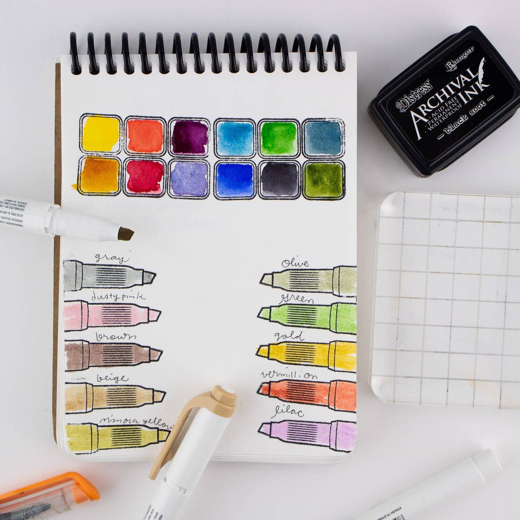 Art Supply Bin - Pens, Brushes, Markers, Paint- 3"x4" Clear Stamp Set (8 stamp designs)