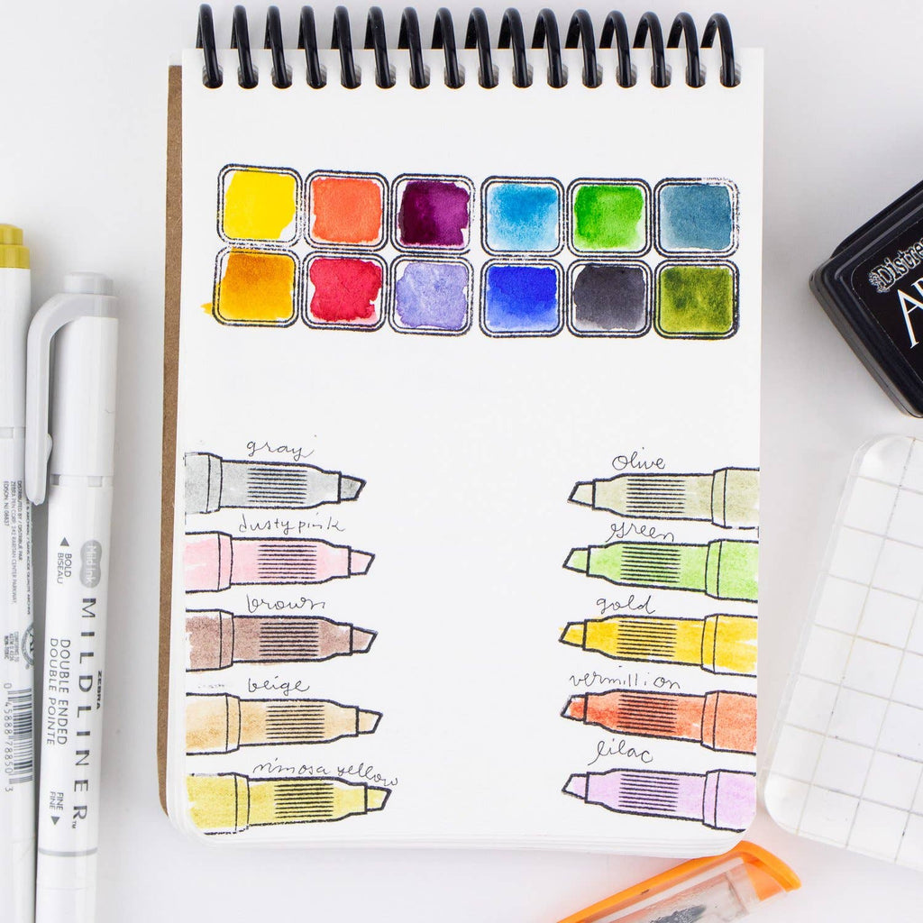 Art Supply Bin - Pens, Brushes, Markers, Paint- 3"x4" Clear Stamp Set (8 stamp designs)